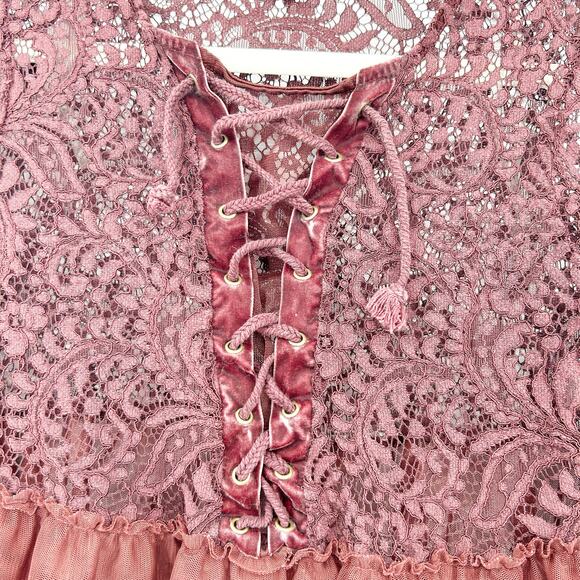 Coco + Jaimeson Womens Boho Fairycore Balletcore Tulle‎ Lace Peplum Top Size M - Picture 4 of 6